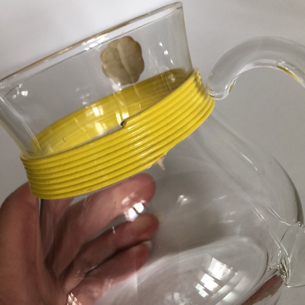 Vintage Rubel Crystal Retro Sugar Creamer  Yellow Banding Trim And Wood Beads - Picture 8 of 15